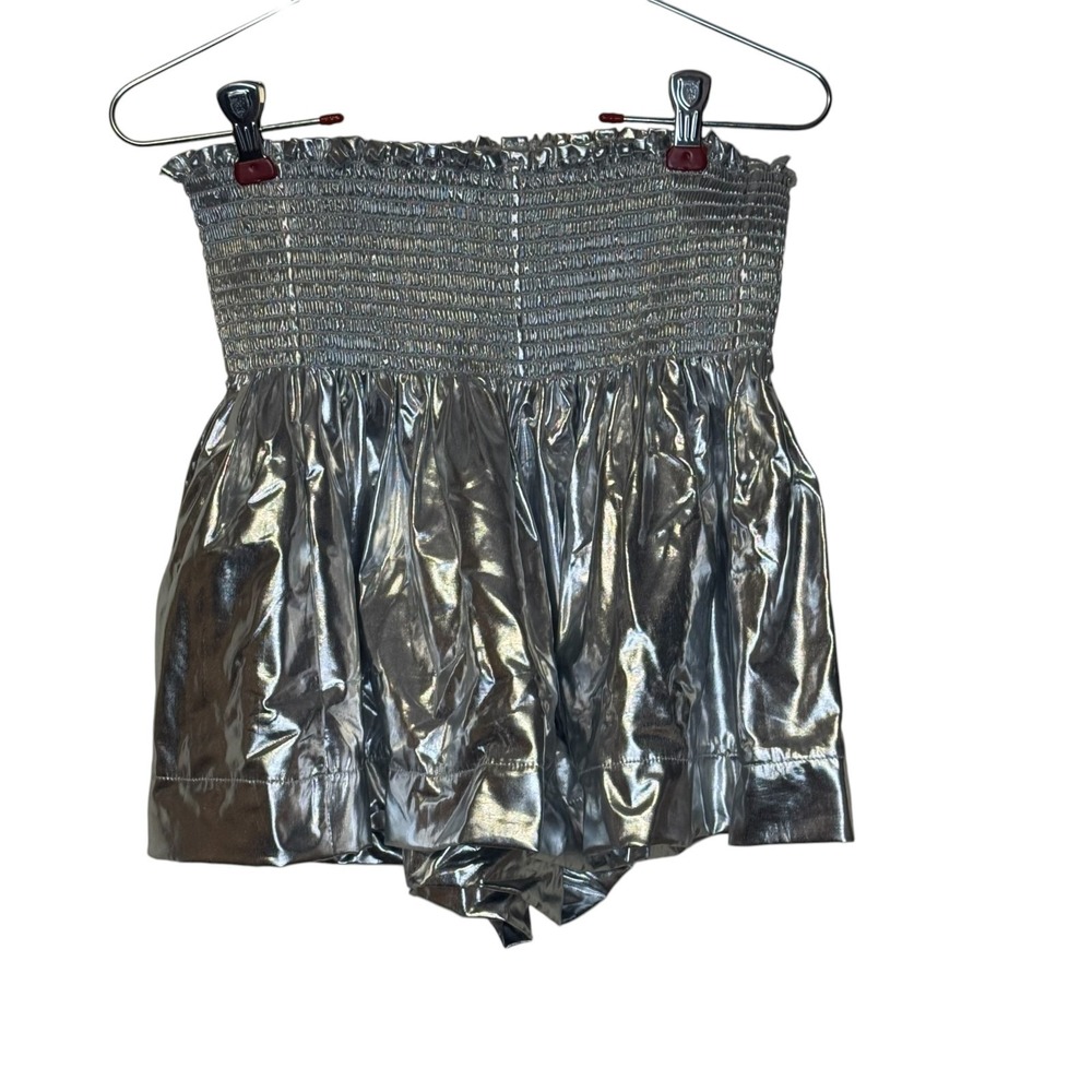 Queen of Sparkles Womens Pants Metallic Silver Glam Flowy Pull On Smocked Medium